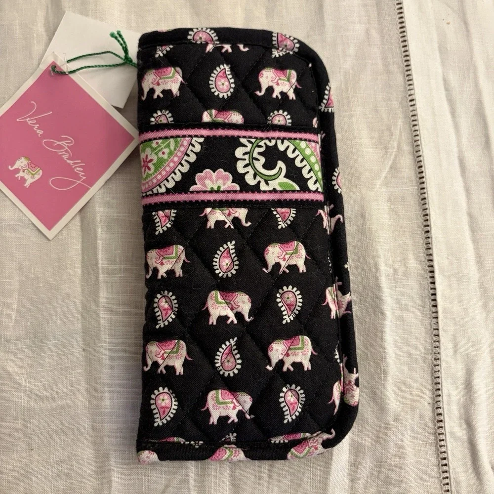 Vera Bradley Pink Elephants Black Eyeglass Case Retired NEW W tags Charming Pink